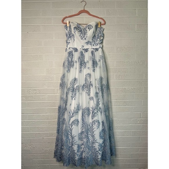 Blondie Nights Strapless Glitter Mesh Evening Dress - Picture 2 of 9